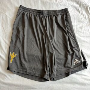 Adidas Dark Gray Athletic Shorts with Yellow Accent